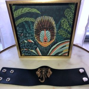 EXOTIC Leather Cuff w/ Elephant Crystal Brooch